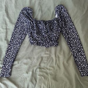 Top shop blue and white floral crop top